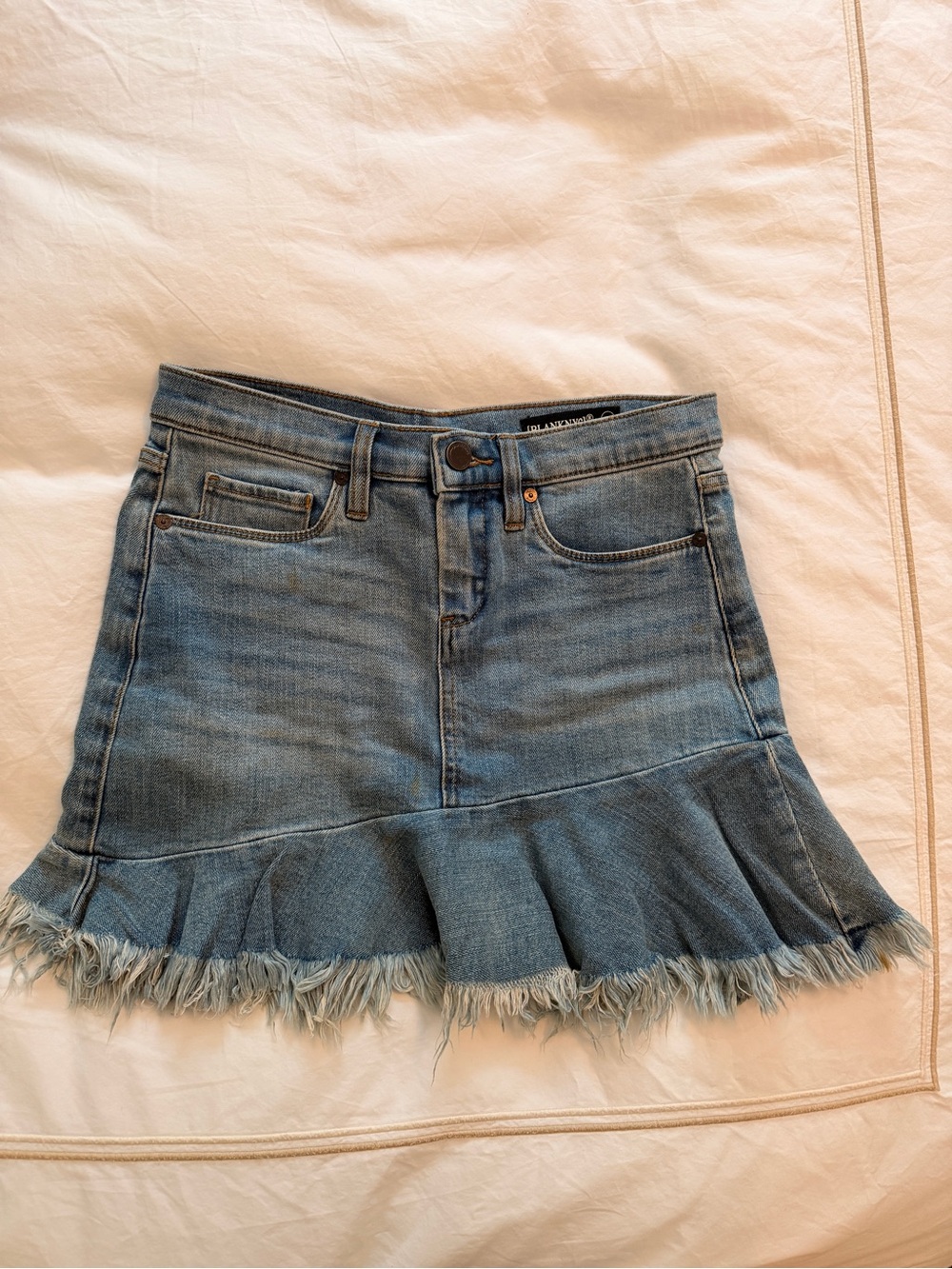 Blank NYC Light Blue Denim Ruffle Mini Skirt